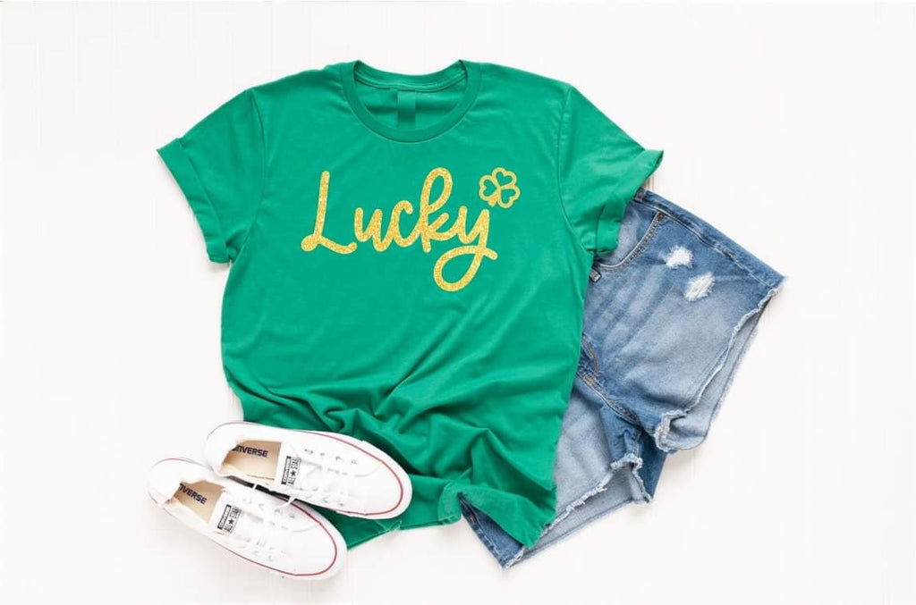 Lucky Gold Sparkly "Lucky" Graphic Tee *FINAL SALE* - Be You Boutique