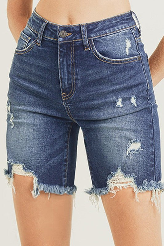 Risen Henry High Rise Distressed Long Denim Jean Shorts - Be You Boutique