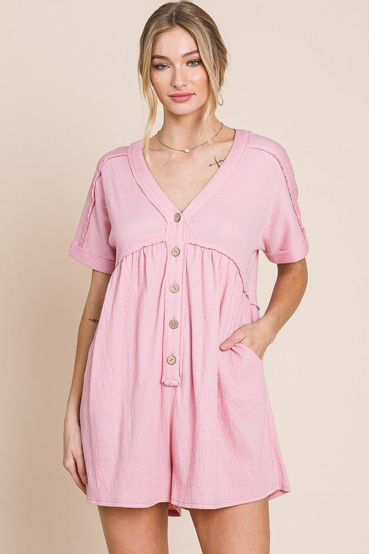 Candence Textured Knit Button Down Romper - Be You Boutique