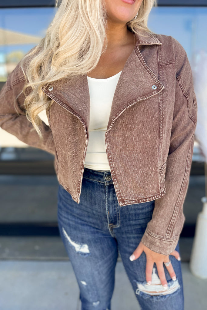 Jess Acid Washed Motorcycle Jacket - Be You Boutique