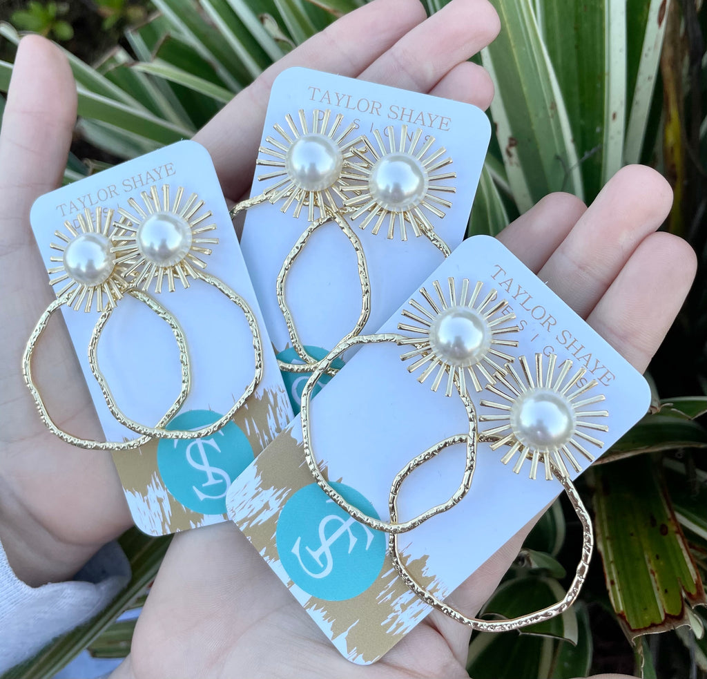 Taylor Shaye Pearl Sunburst Hoops - Be You Boutique