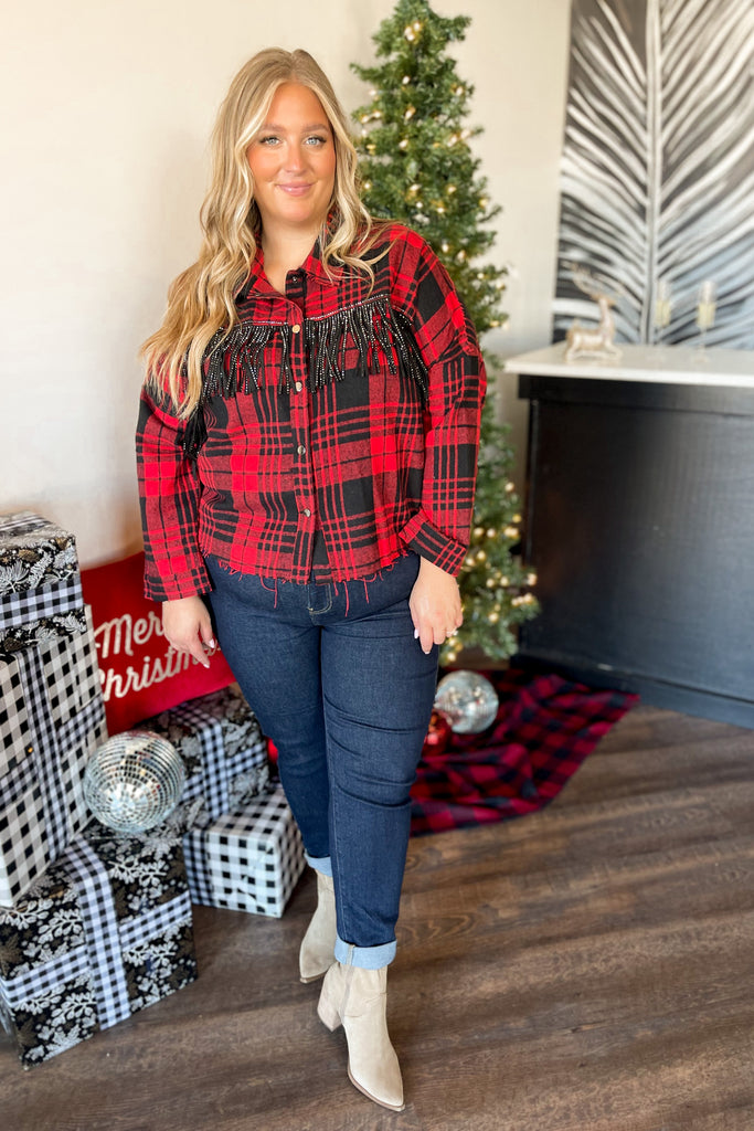 Filly Fringe Plaid Distressed Hem Jacket - Be You Boutique