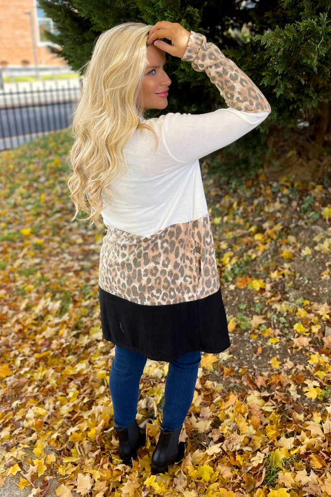 Matilda Cashmere Feel Animal Print Color Block Cardigan - Be You Boutique
