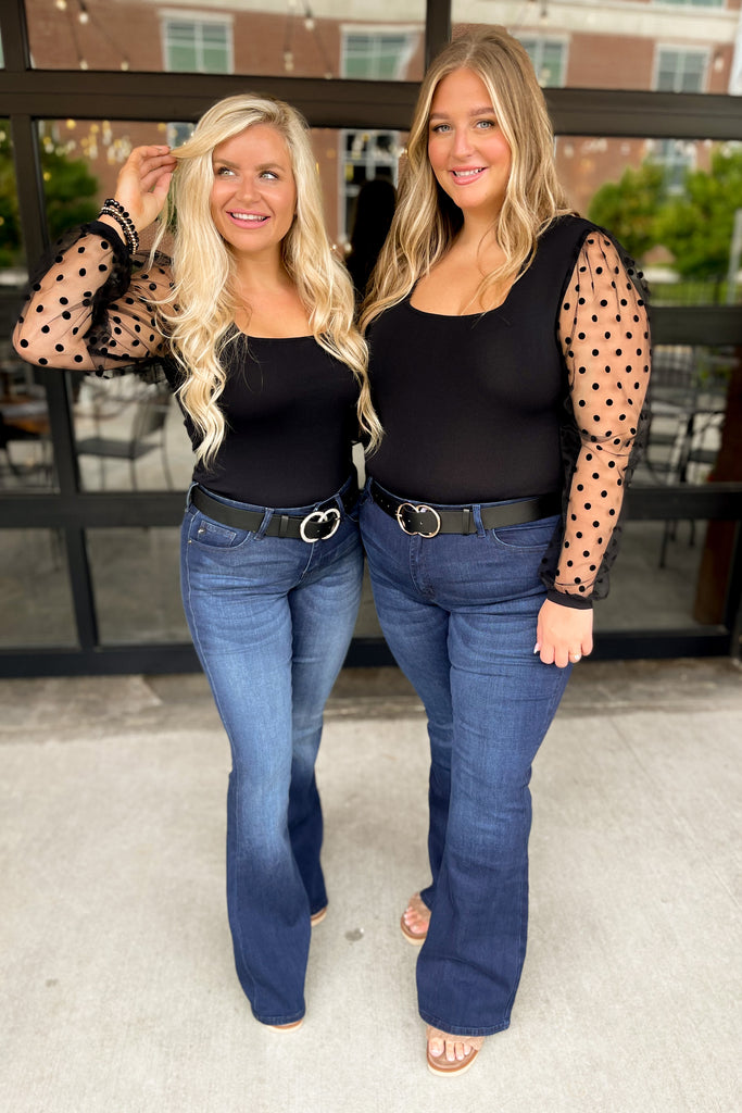 Marie Polka Dot Mesh Sleeve Top - Be You Boutique
