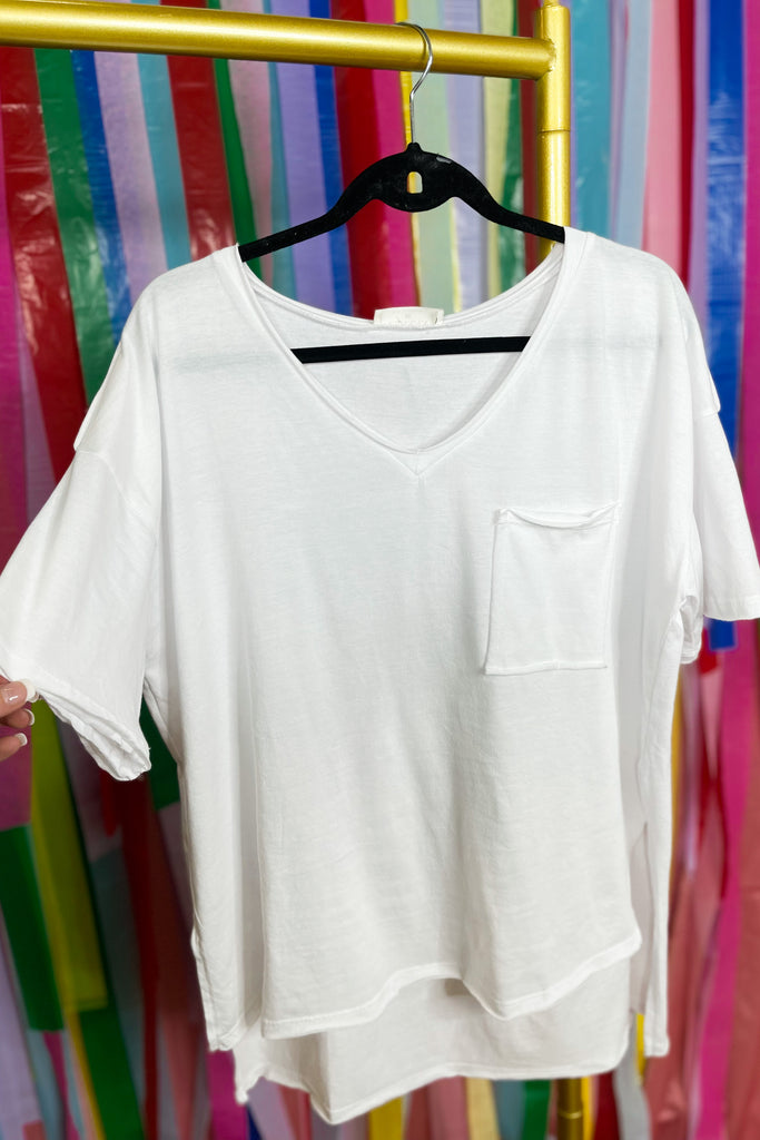 Holly Front Pocket Raw Edge Boyfriend Tee - Be You Boutique