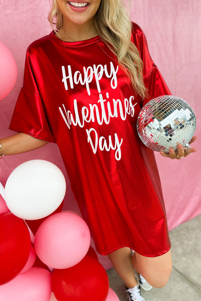 Happy Valentines Jacquered Foil Shirt Dress - Be You Boutique