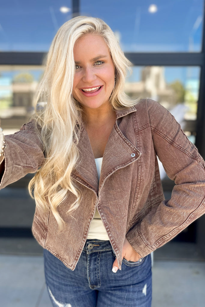 Jess Acid Washed Motorcycle Jacket - Be You Boutique