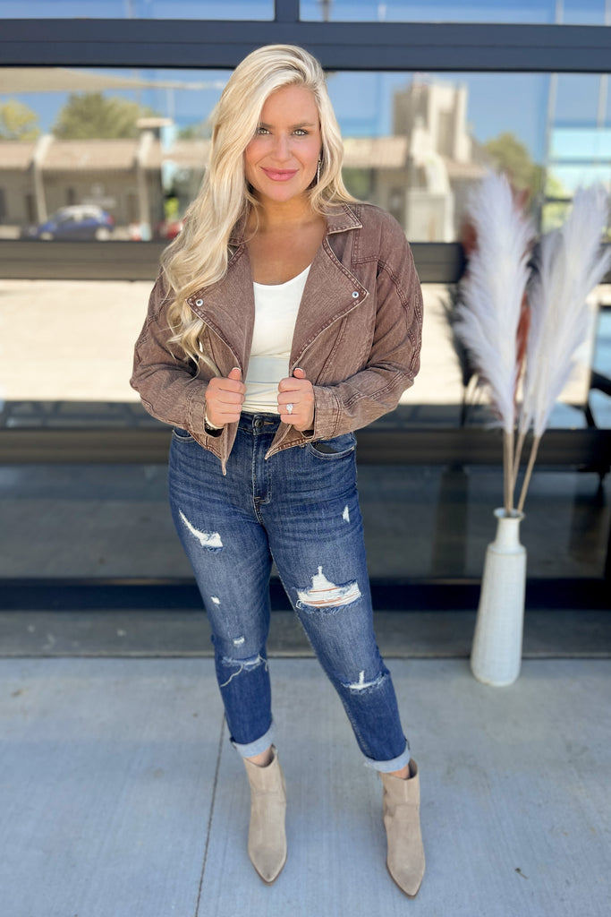 Jess Acid Washed Motorcycle Jacket - Be You Boutique
