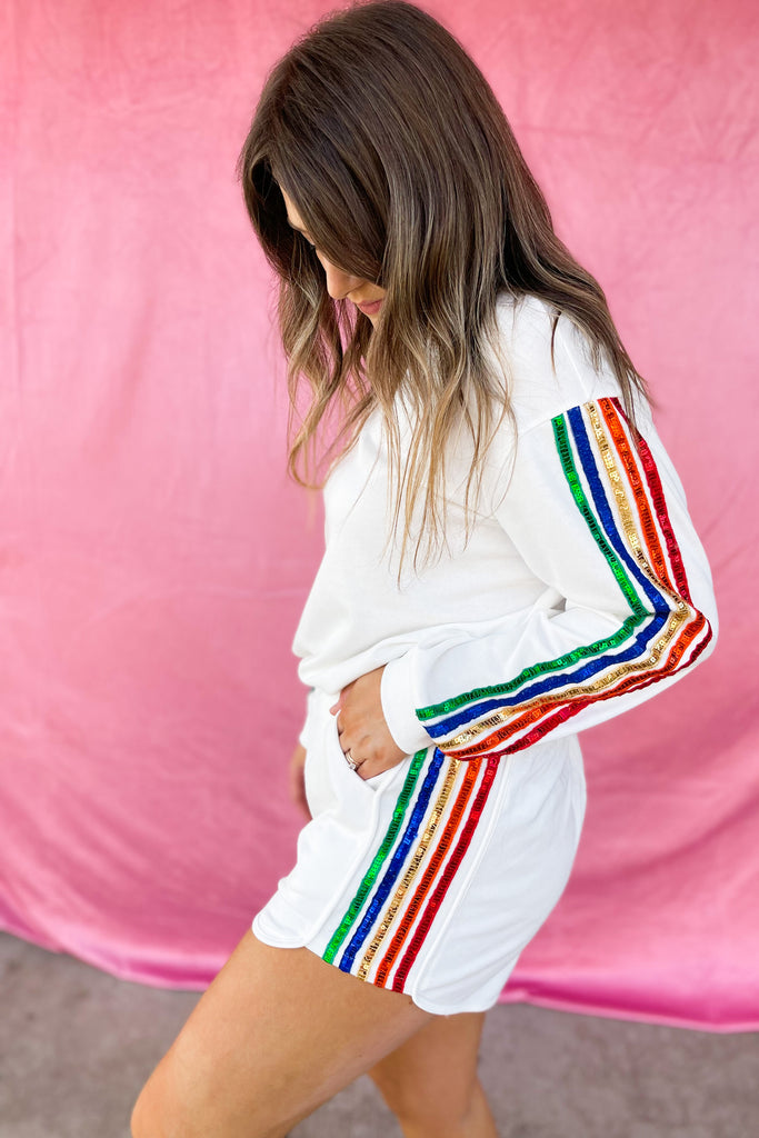 Serena Rainbow Sequin Trim Top and Short 2 Piece Set - Be You Boutique