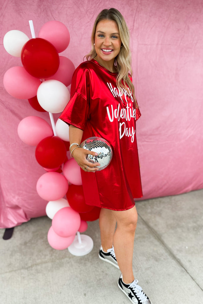 Happy Valentines Jacquered Foil Shirt Dress - Be You Boutique
