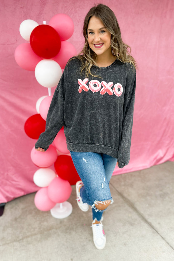 Valentines XOXO Mineral Washed French Terry Top - Be You Boutique