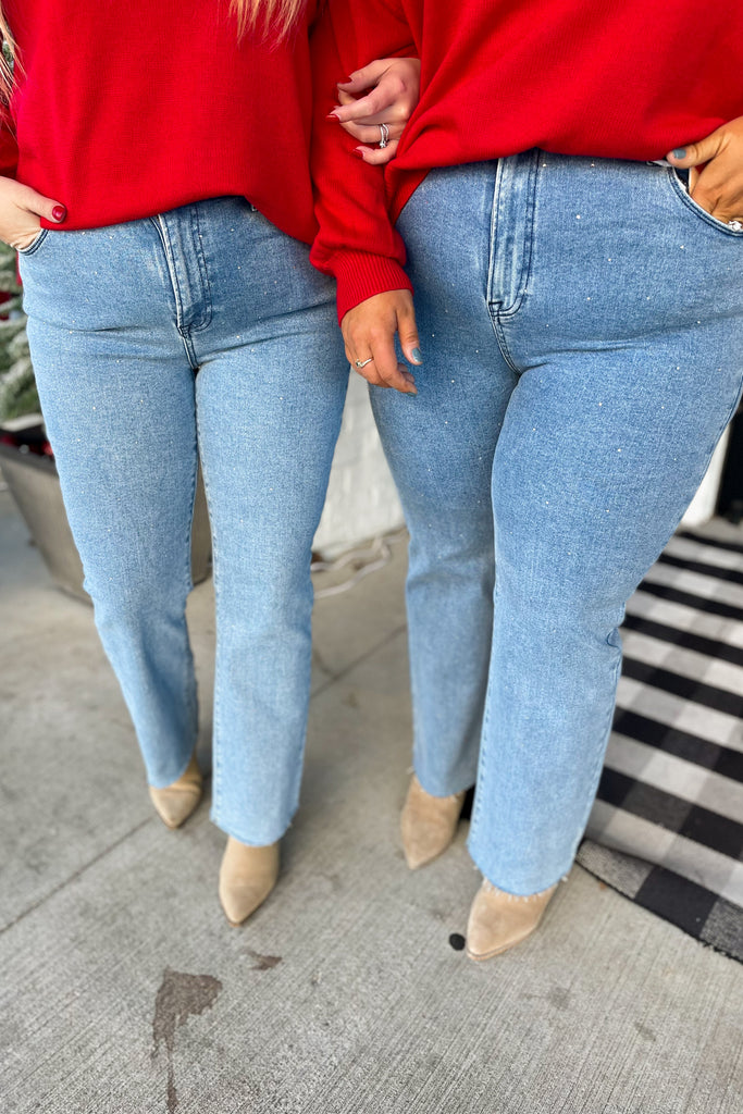 Risen Crystal High Rise Rhinestone Embellished Jeans - Be You Boutique