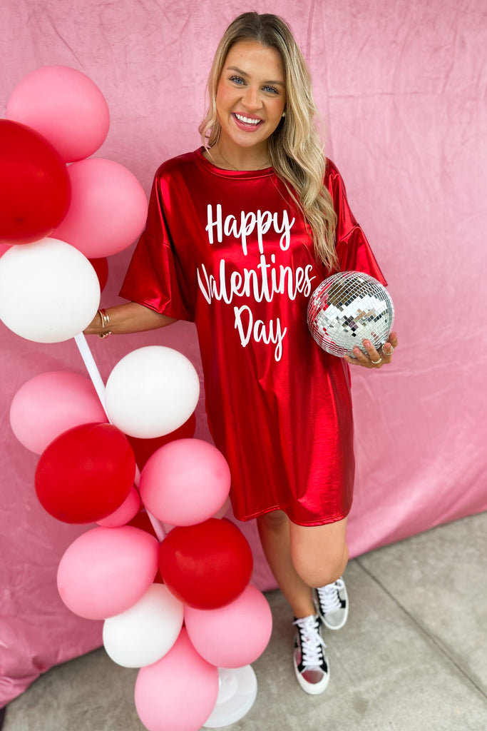 Happy Valentines Jacquered Foil Shirt Dress - Be You Boutique