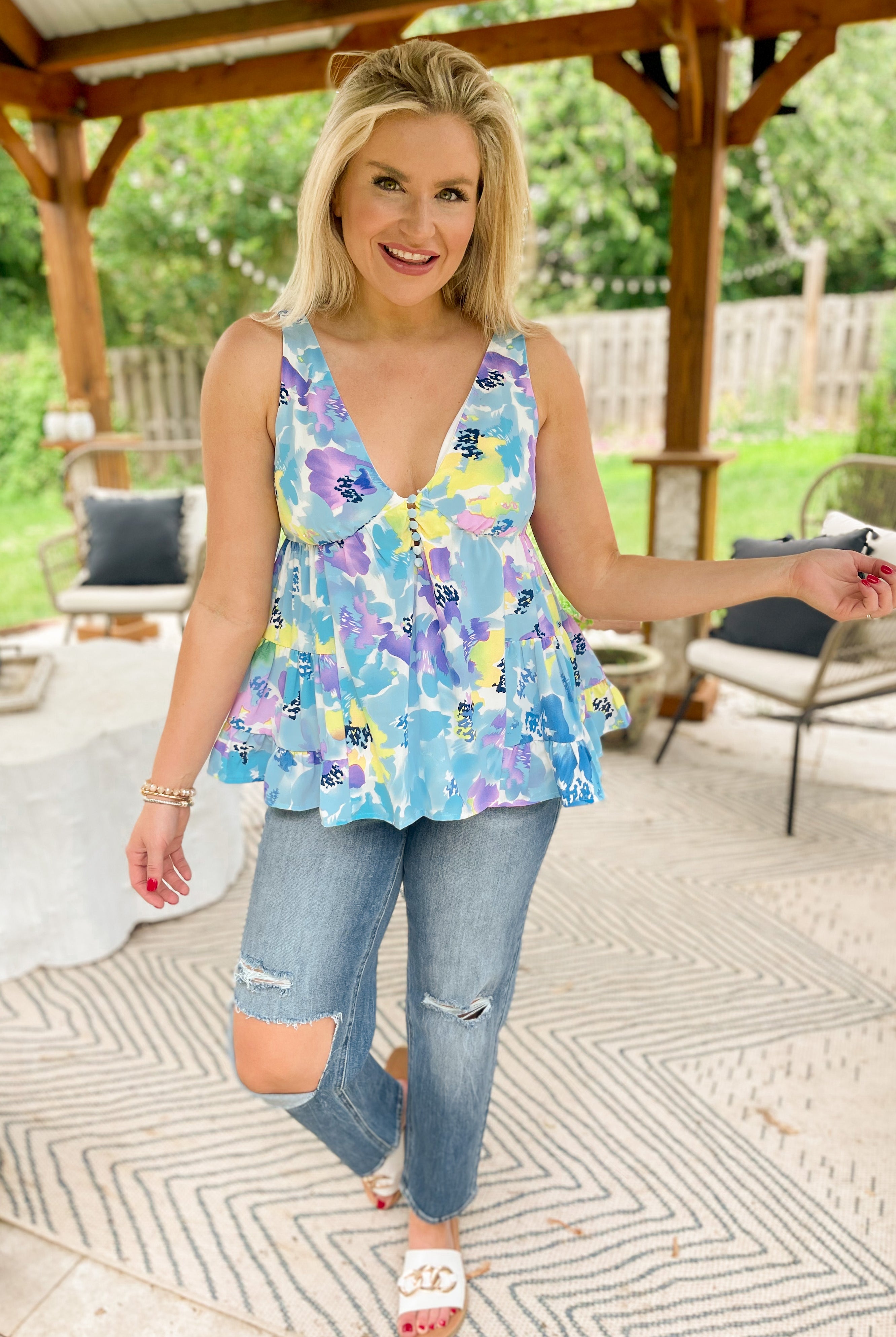 Nichole Floral Print Sleeveless Top - Be You Boutique