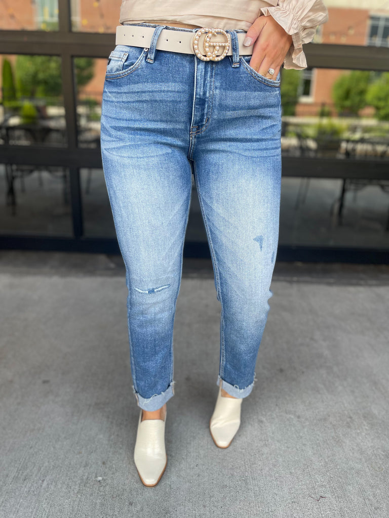 Kancan Kaly High Rise Cuffed Slim Straight Jeans - Be You Boutique