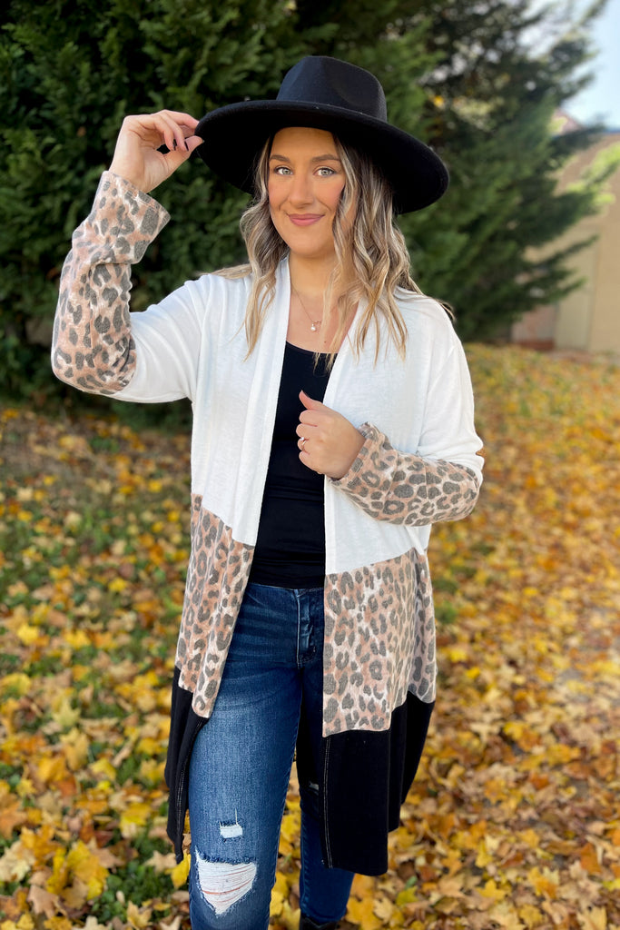 Matilda Cashmere Feel Animal Print Color Block Cardigan - Be You Boutique