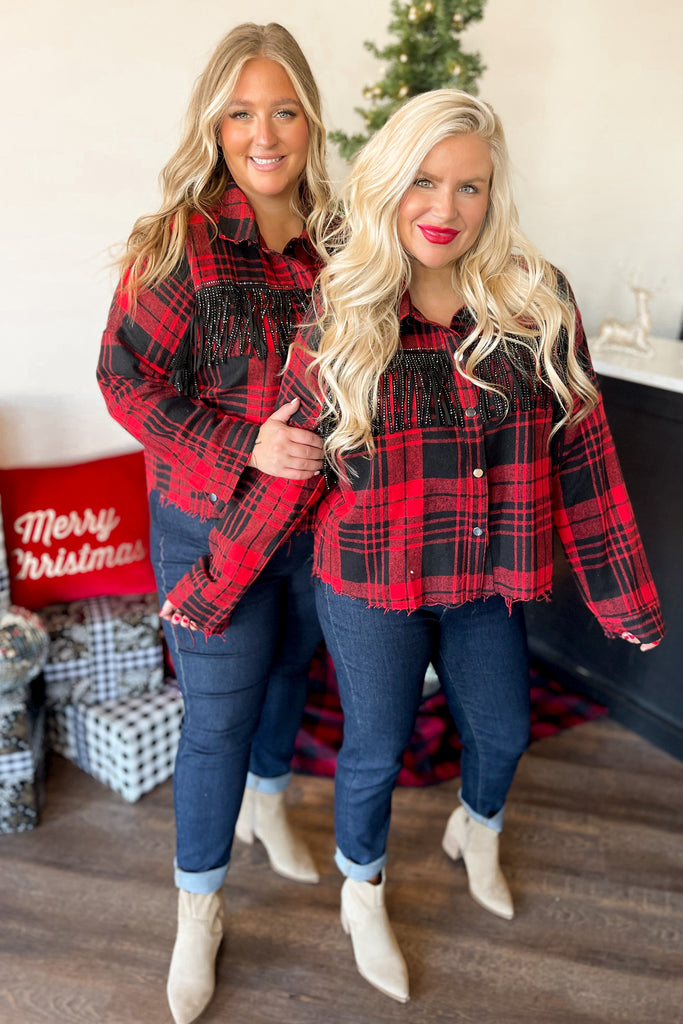 Filly Fringe Plaid Distressed Hem Jacket - Be You Boutique