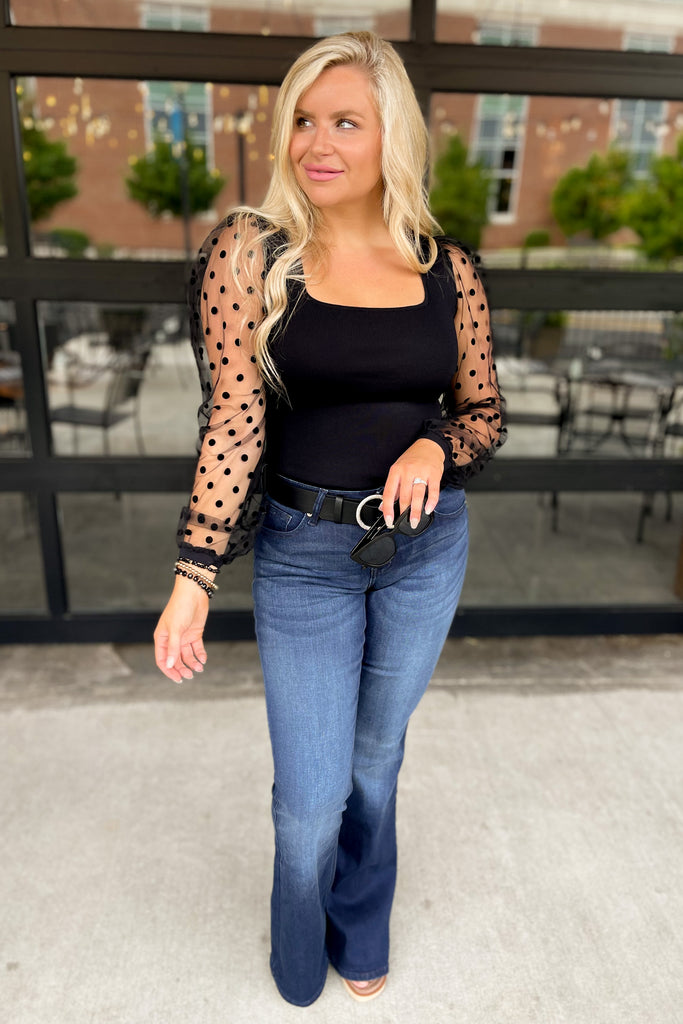 Marie Polka Dot Mesh Sleeve Top - Be You Boutique