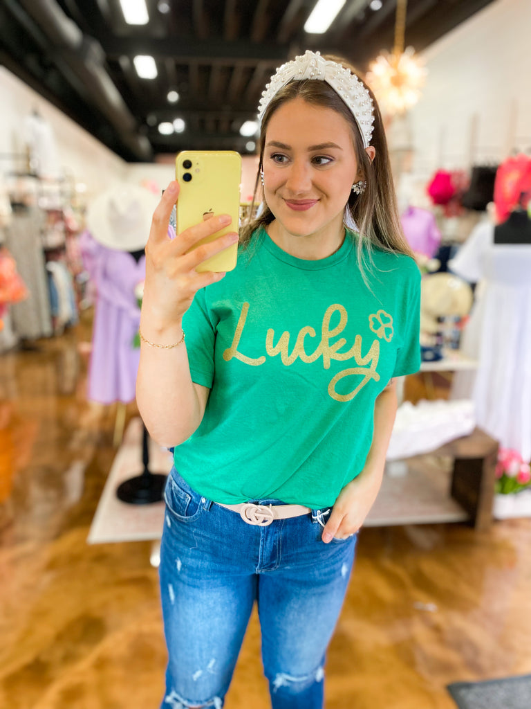 Lucky Gold Sparkly "Lucky" Graphic Tee *FINAL SALE* - Be You Boutique