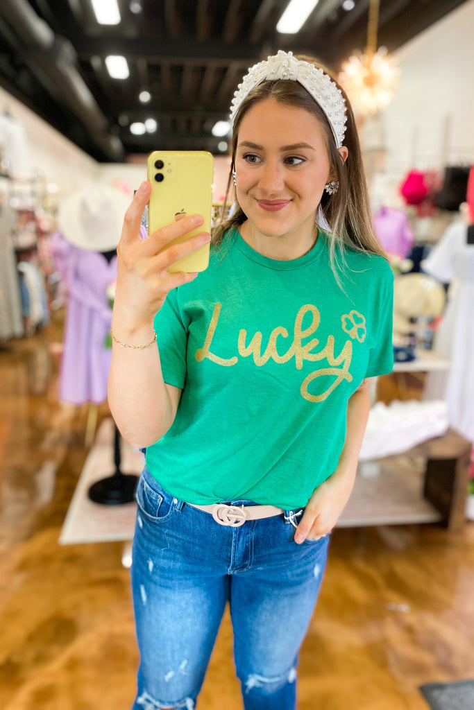 Lucky Gold Sparkly "Lucky" Graphic Tee *FINAL SALE* - Be You Boutique