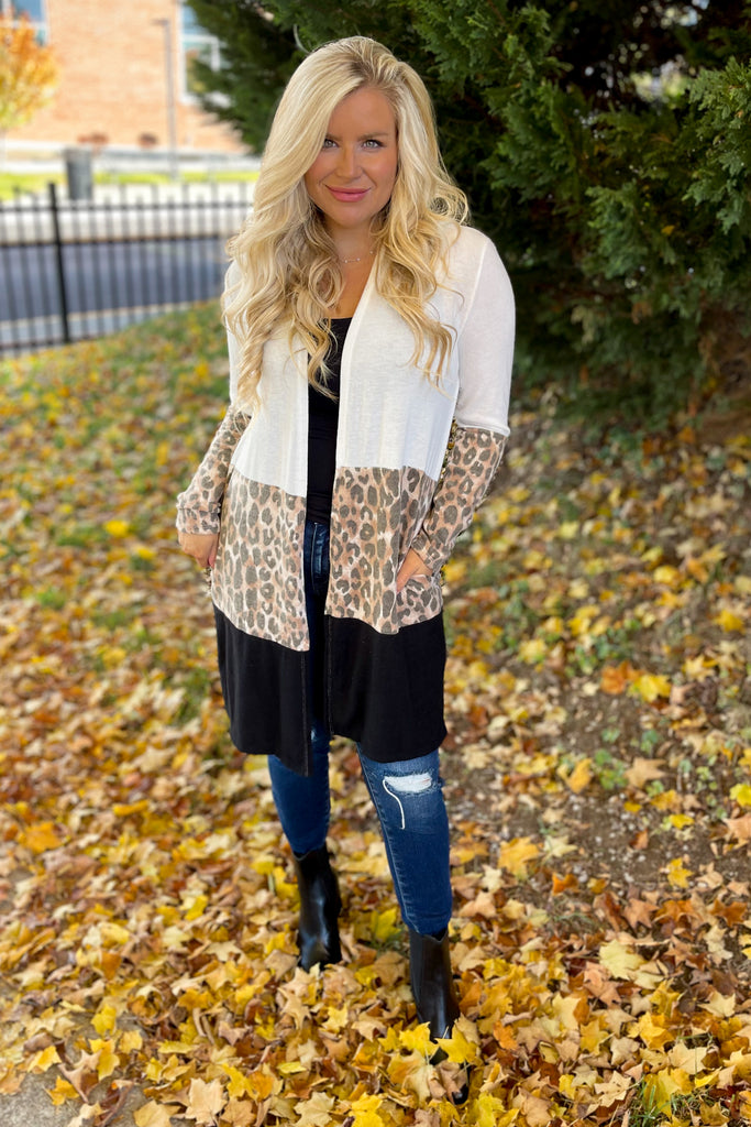 Matilda Cashmere Feel Animal Print Color Block Cardigan - Be You Boutique