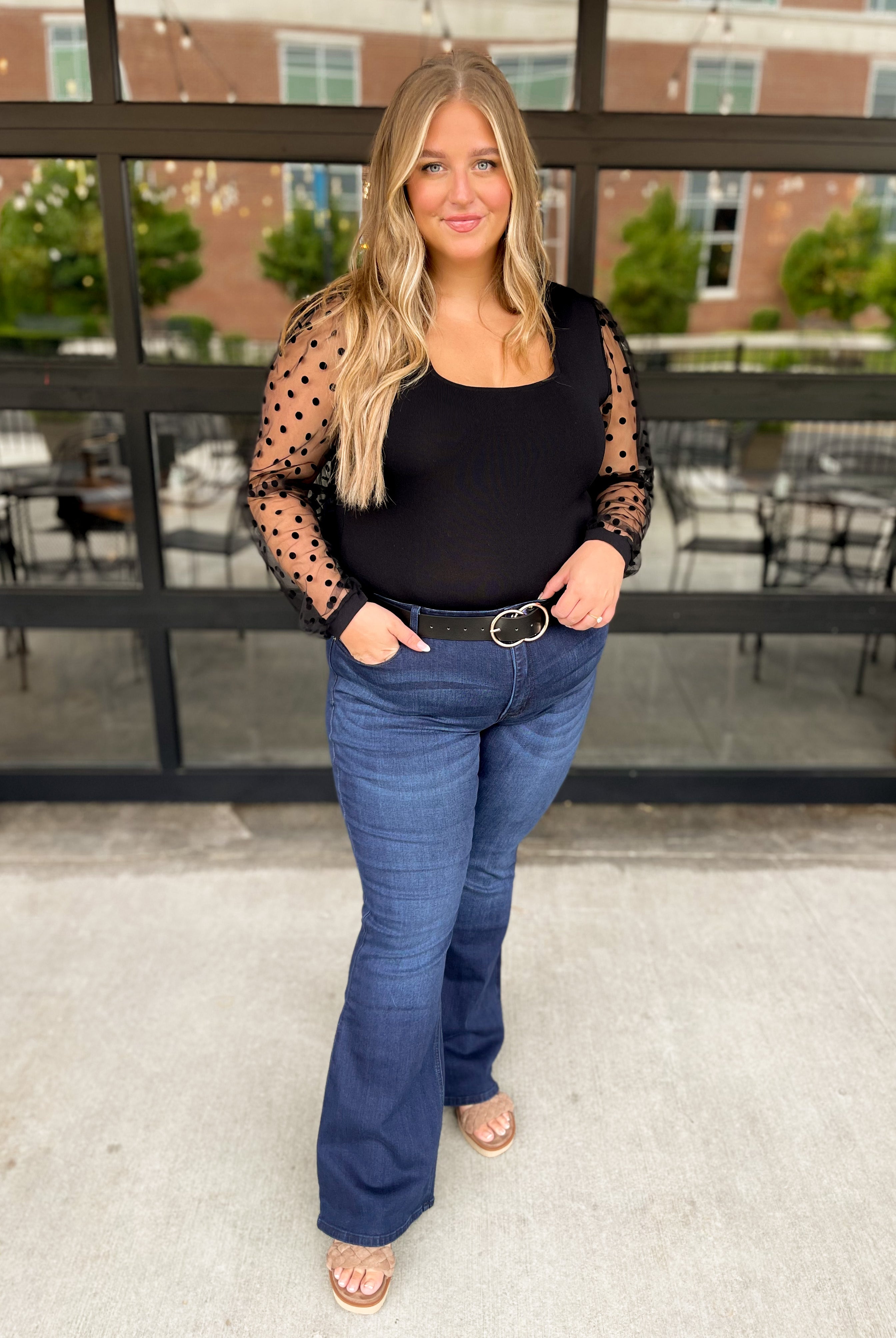 Marie Polka Dot Mesh Sleeve Top - Be You Boutique