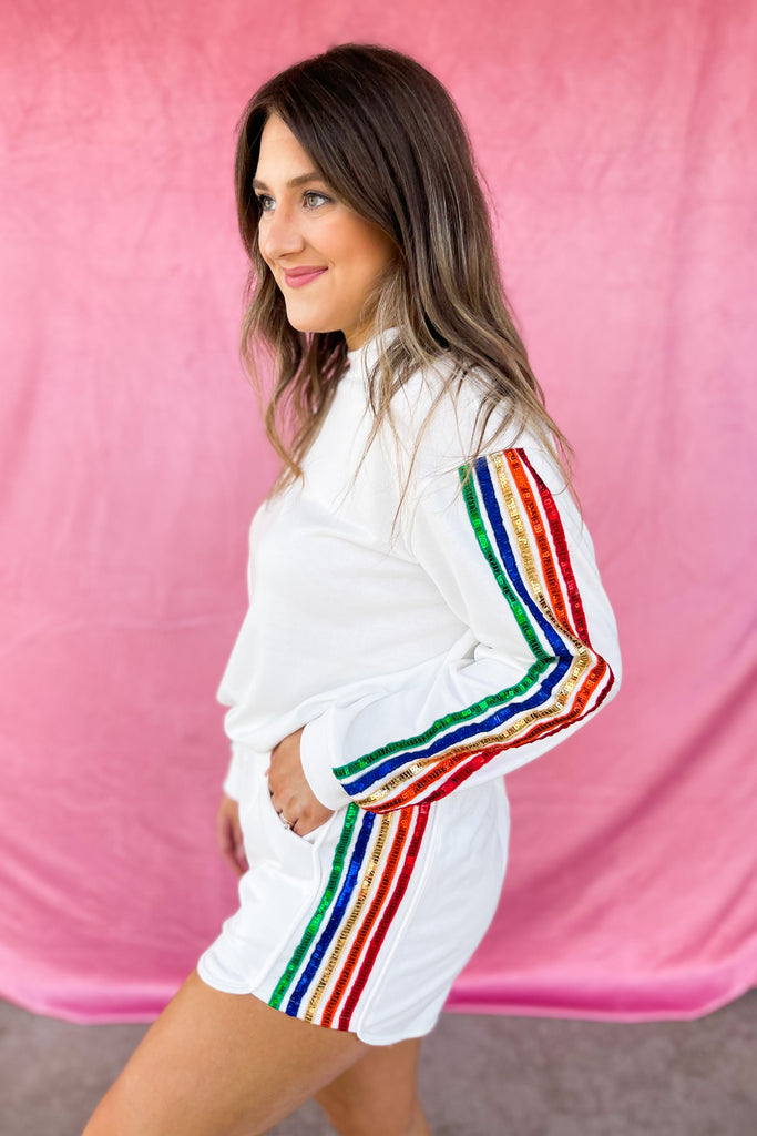 Serena Rainbow Sequin Trim Top and Short 2 Piece Set - Be You Boutique