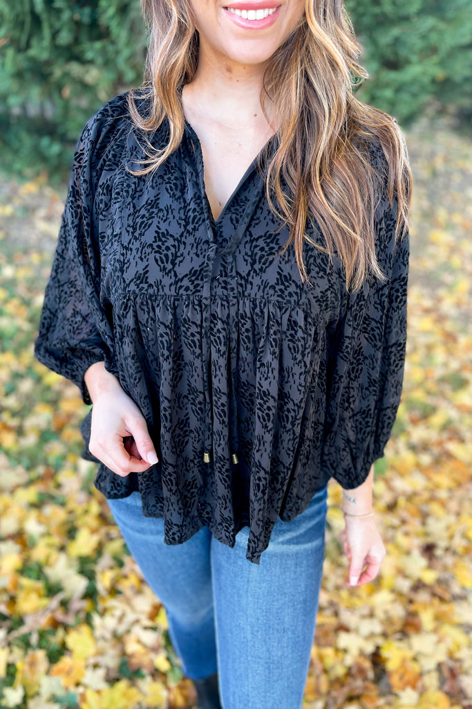 Martha Velvet Jacquered Long Sleeve Top - Be You Boutique