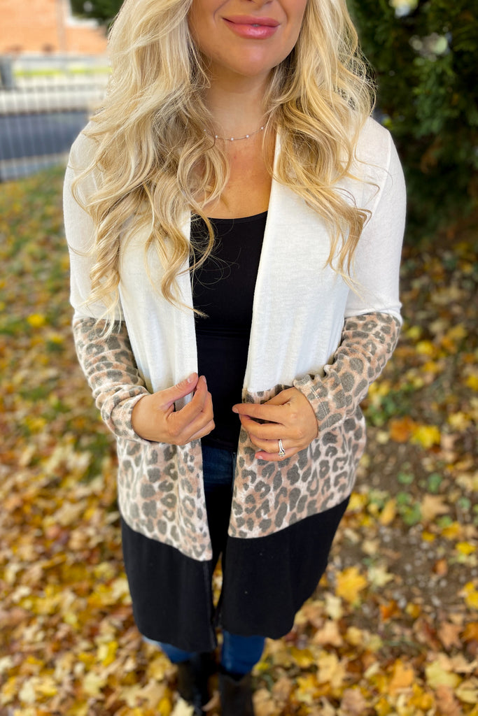Matilda Cashmere Feel Animal Print Color Block Cardigan - Be You Boutique