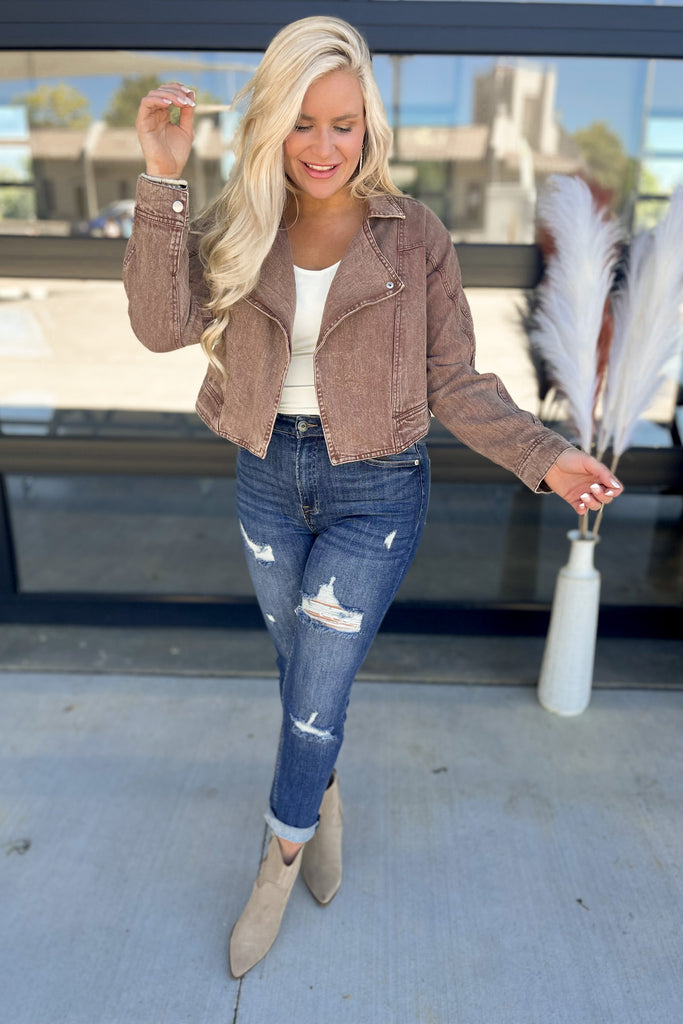 Jess Acid Washed Motorcycle Jacket - Be You Boutique