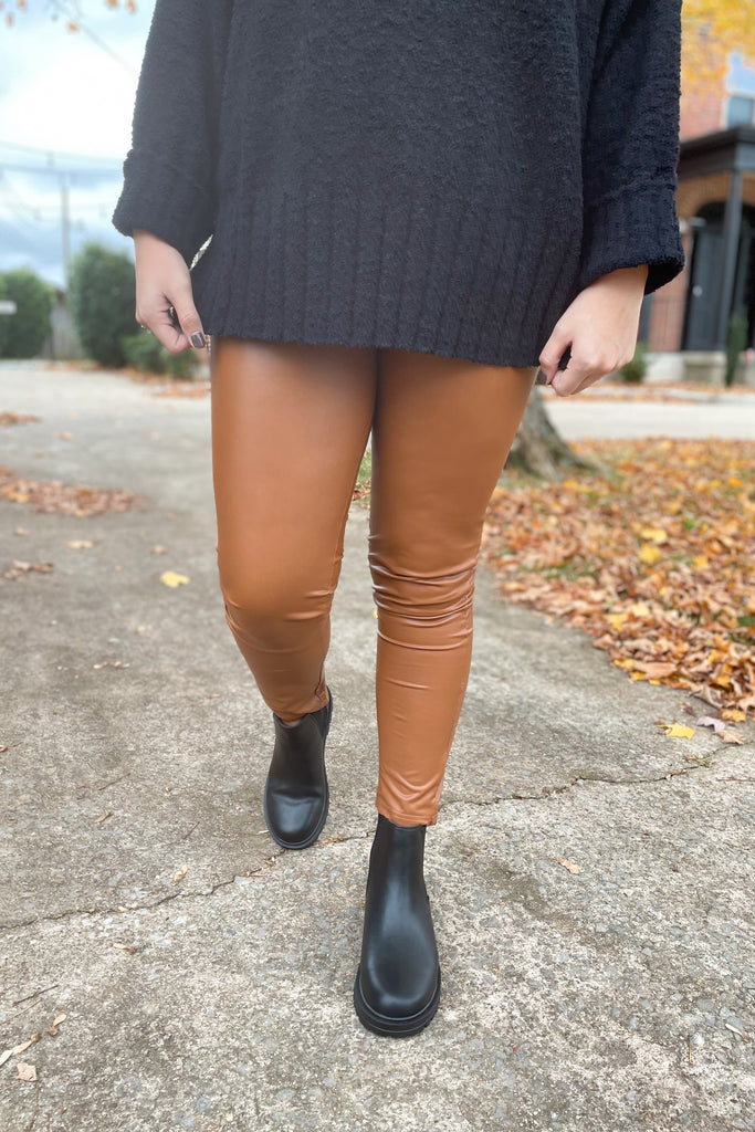 Fiona Leather Wide Waistband Leggings - Be You Boutique