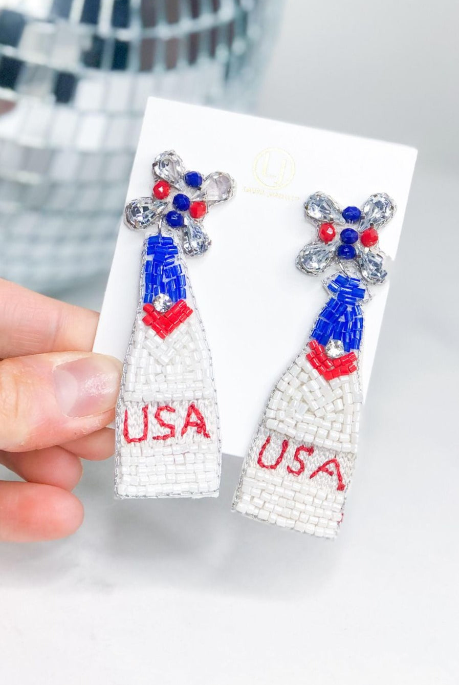 4th of July Red / White/ Blue Celebration Bottle Earrings - Be You Boutique