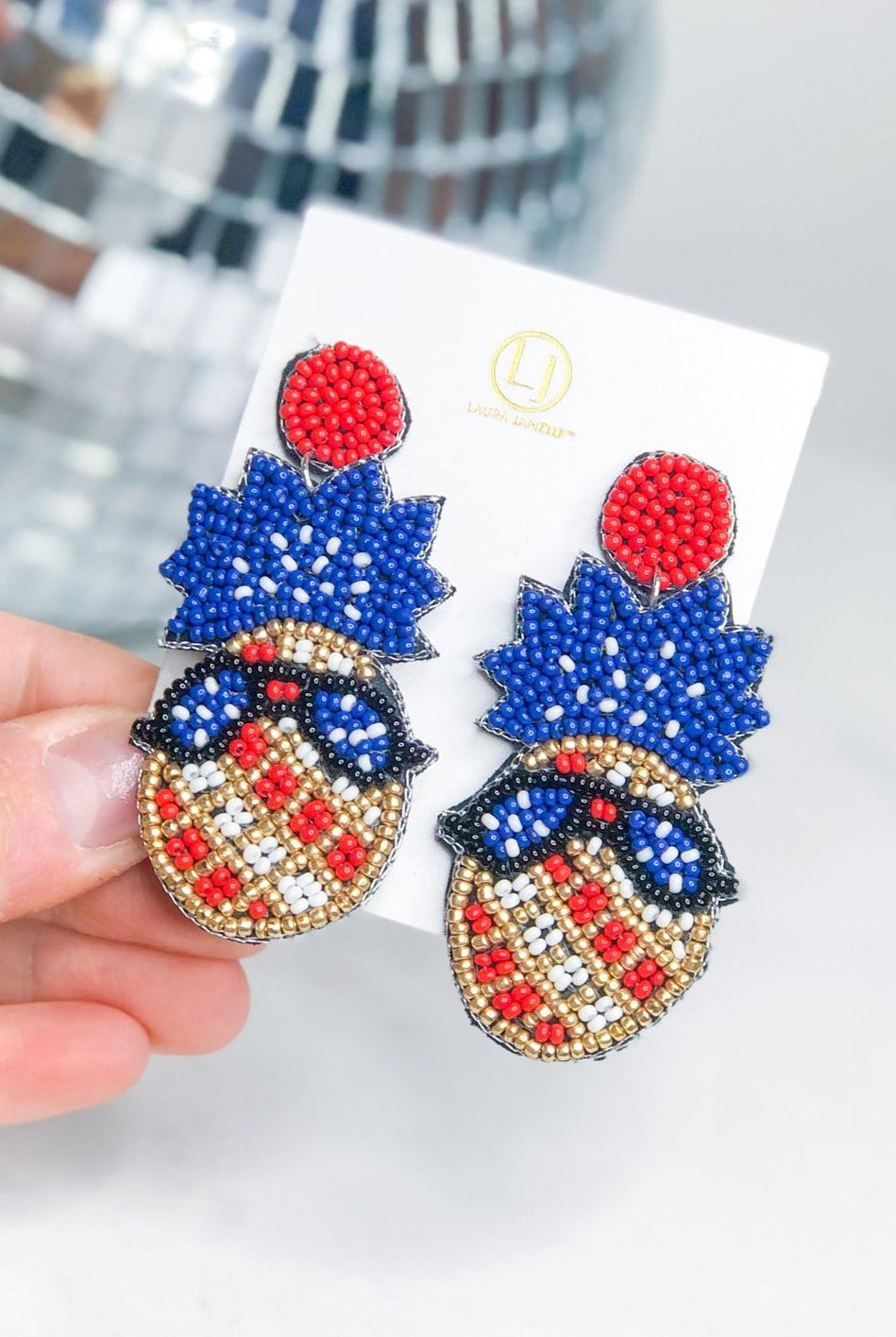 4th of July Red / White/ Blue Sunny Pineapple Earrings - Be You Boutique