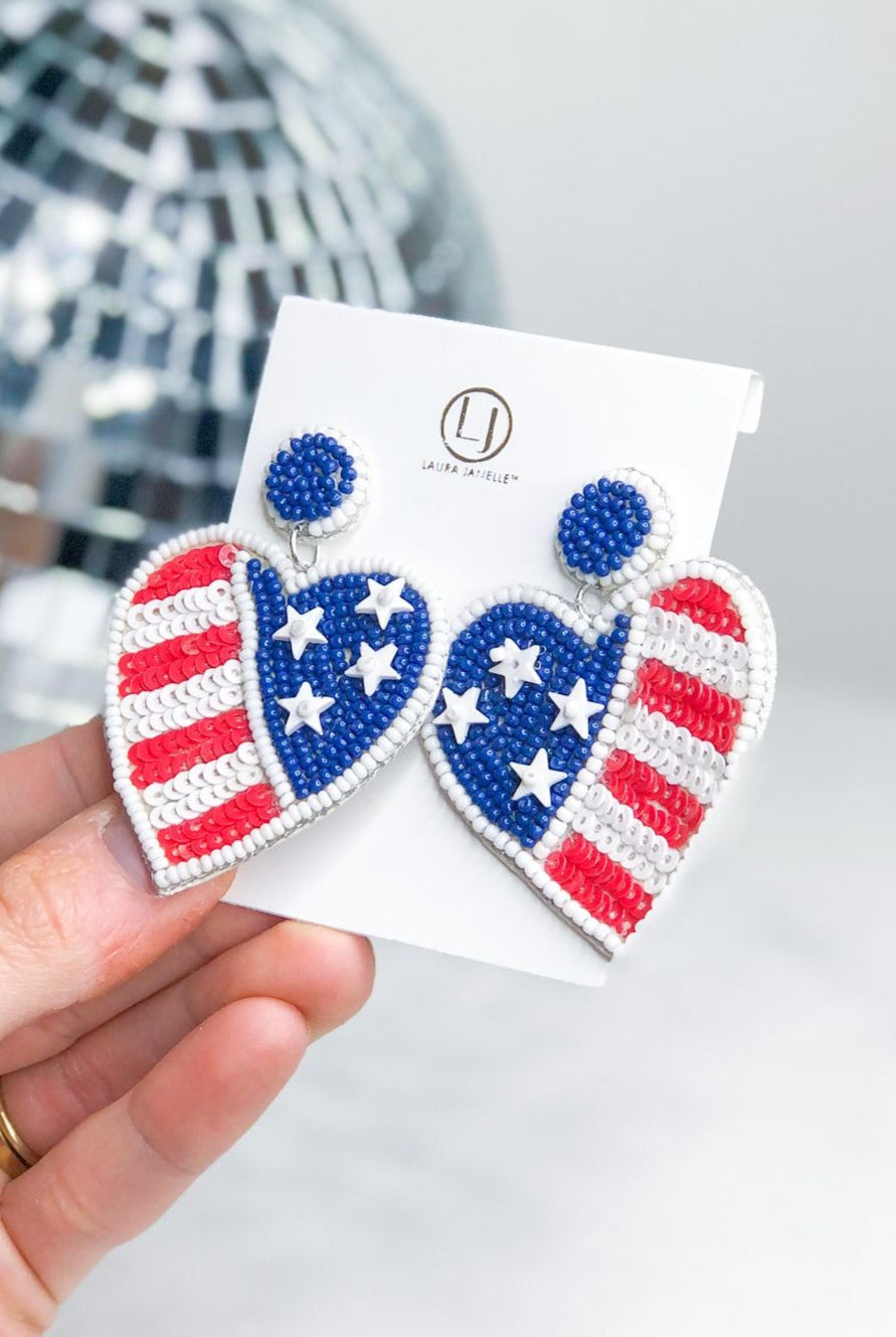 4th of July Red / White/ Blue Heart Earrings - Be You Boutique