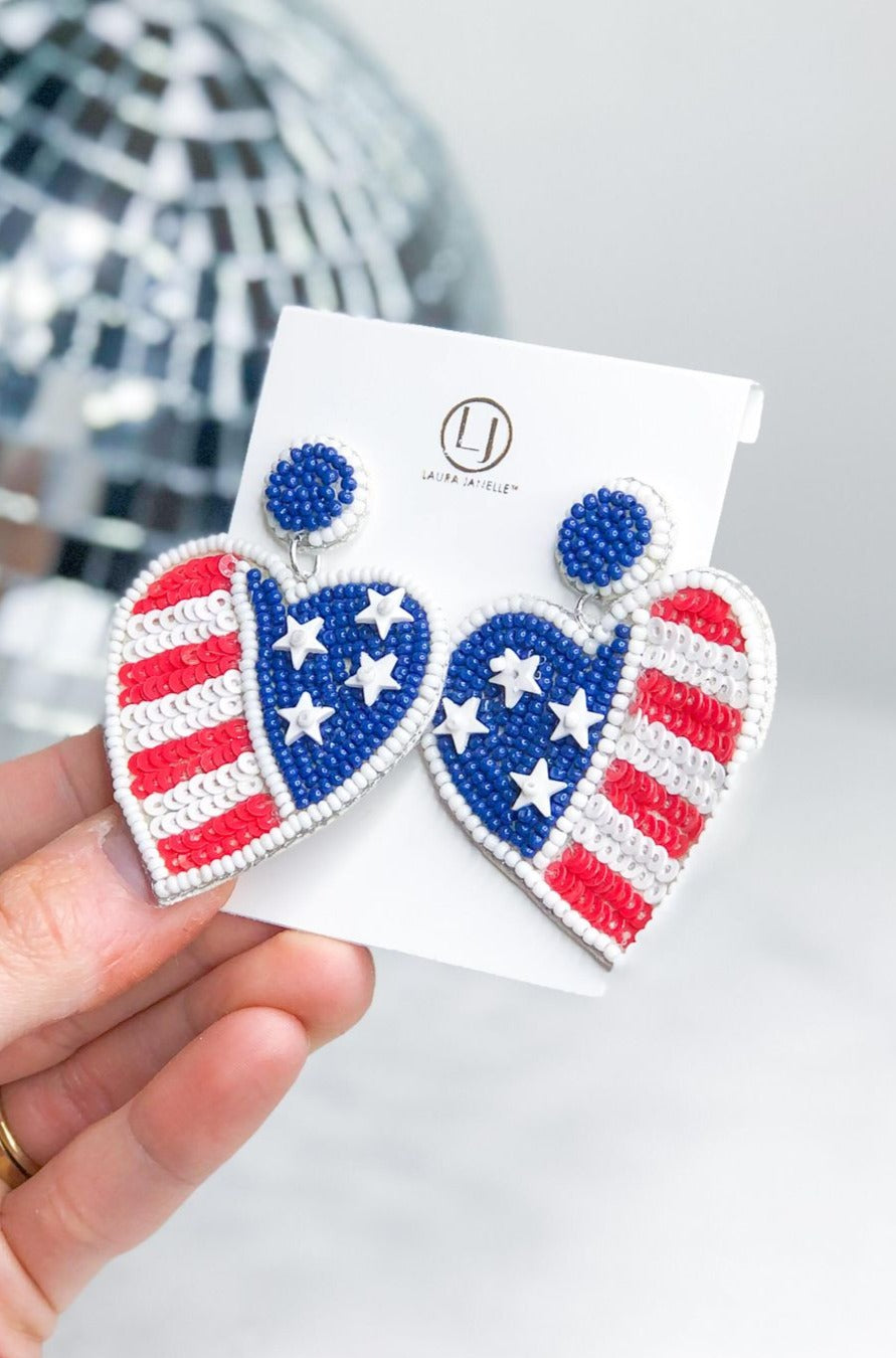 4th of July Red / White/ Blue Heart Earrings - Be You Boutique