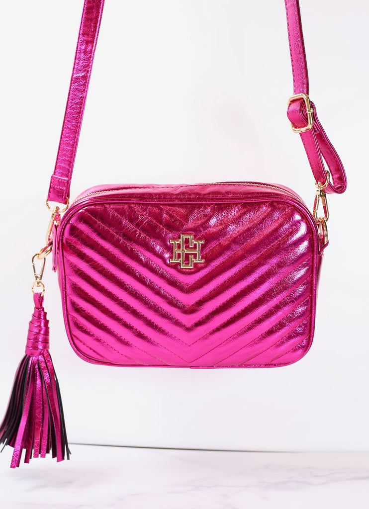 Margoe Camera Style Metallic Fuchsia Crossbody - Be You Boutique
