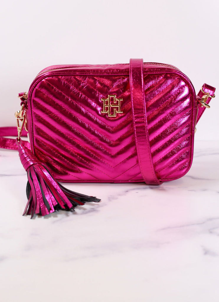 Margoe Camera Style Metallic Fuchsia Crossbody - Be You Boutique