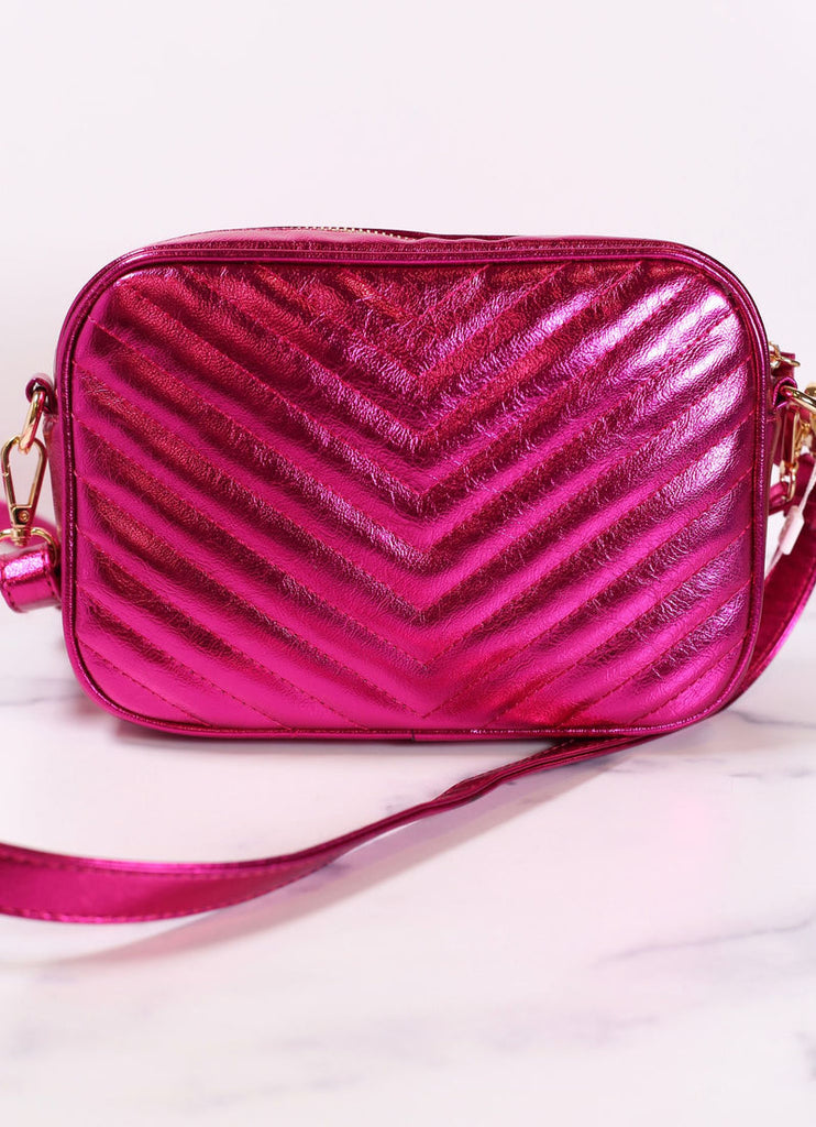 Margoe Camera Style Metallic Fuchsia Crossbody - Be You Boutique