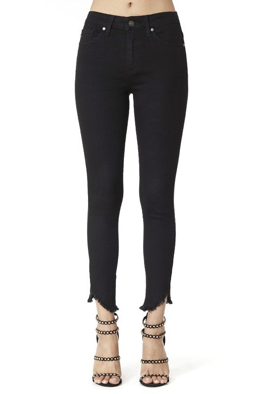 Kancan Reese High Rise Raw Hem Ankle Skinny Jeans ~ Black - ShopBeYouBoutique
