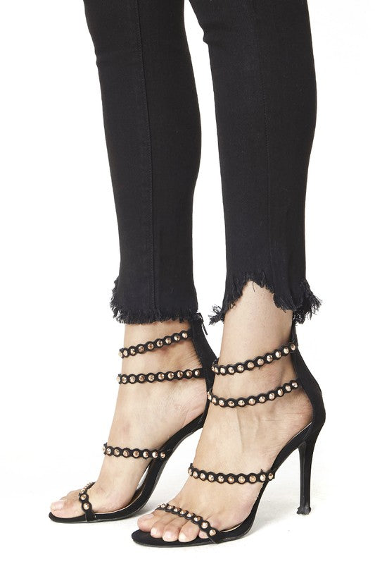 Kancan Reese High Rise Raw Hem Ankle Skinny Jeans ~ Black - ShopBeYouBoutique